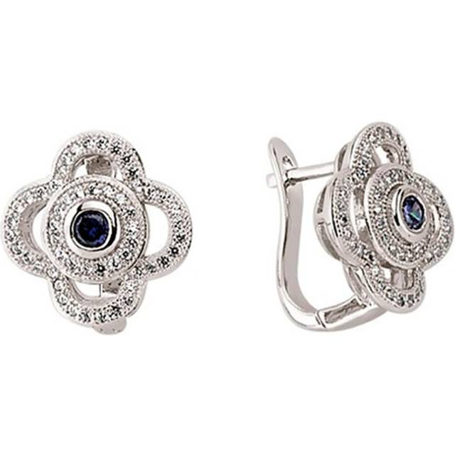 Jewelco London Sterling Silver Tanzanite-Violet Cubic Zirconia Clover Halo Hoop Earrings mm - GVE320