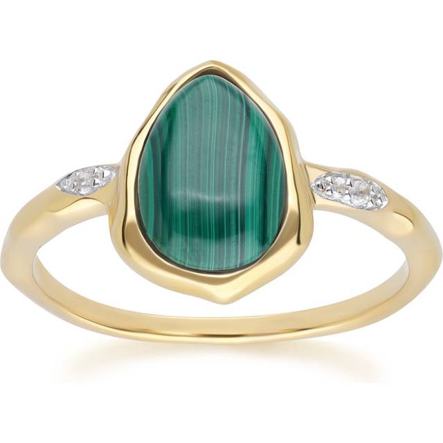 Irregular Malachite & Topaz Ring In 18ct Gold Plated SterlIng Silver