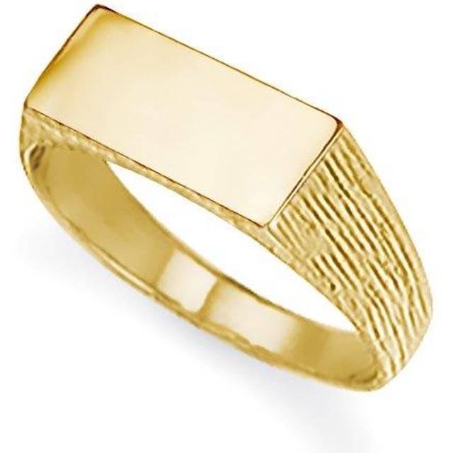 (J) Jewelco London Unisex Solid 9ct Gold Engravable Barked Initial Blank Plate Signet Ring - JIR001