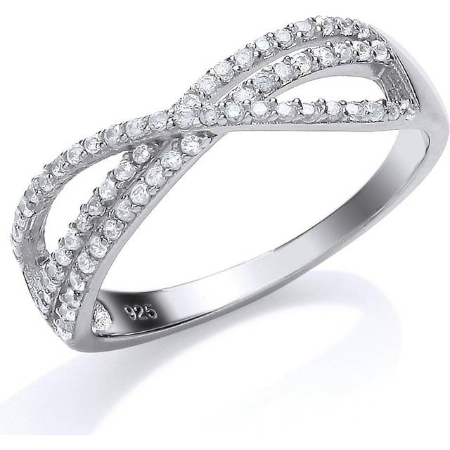 (L) Jewelco London Ladies Rhodium Plated Sterling Silver Cubic Zirconia Double Crossover Eternity Ring