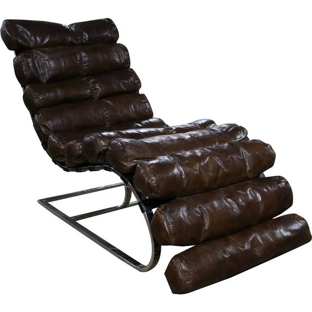 Vintage Custom Made Chaise Lounge Brown Distressed Real Leather