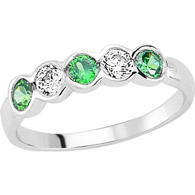 (R) Jewelco London Ladies Sterling Silver Emerald-Green Cubic Zirconia Alternating Bubble Eternity Engagement Ring - GVR492