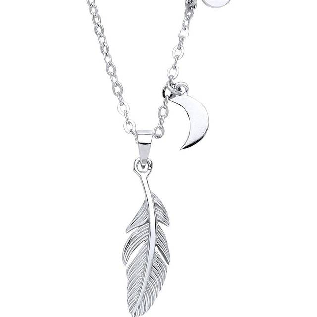 Jewelco London Ladies Sterling Silver Cubic zirconia Angel Wing Feather Charm Necklace 16 + 2 inch - GVK235