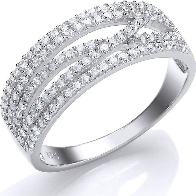 (O) Jewelco London Ladies Rhodium Plated Sterling Silver Cubic Zirconia Fancy Crossover Eternity Ring