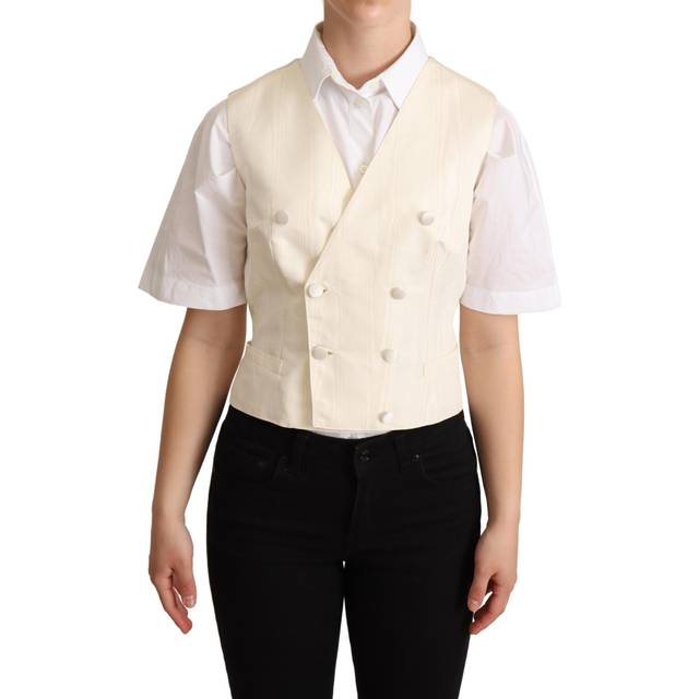 Dolce & Gabbana Beige Silk Sleeveless Waistcoat Vest - IT44|L