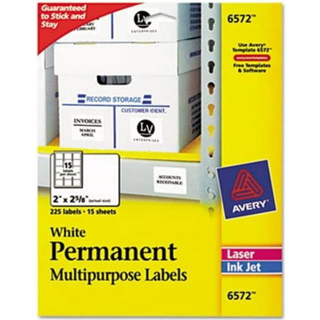 Avery  Permanent ID Laser Labels- 2 x 2-5/8- White- 225/Pack