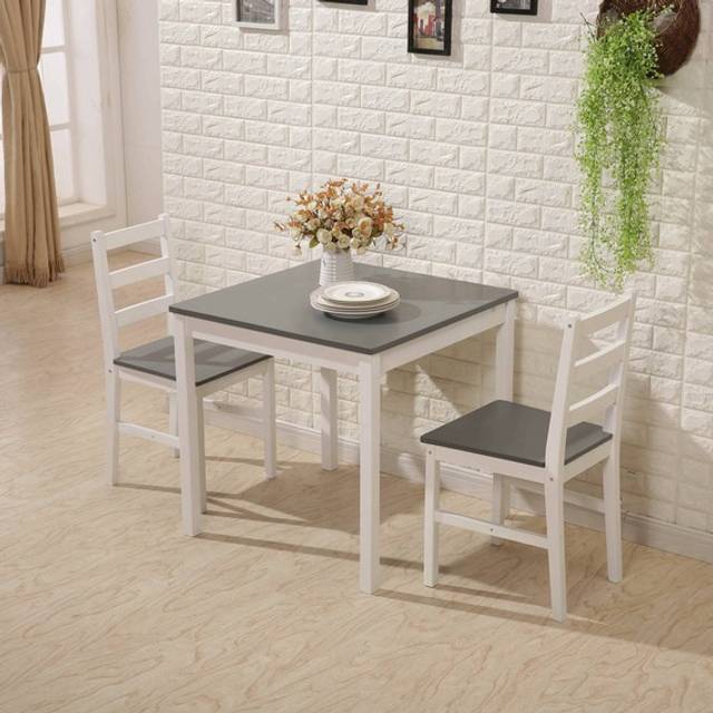 WestWood Quality Solid Pine Wood Dining Table With 2 Chairs Set Kitchen Home Breakfast Furniture Grey New
