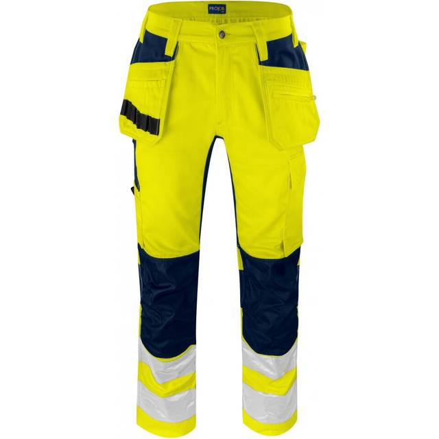 (38S, Yellow/Navy) Projob Mens Stretch High-Vis Cargo Trousers