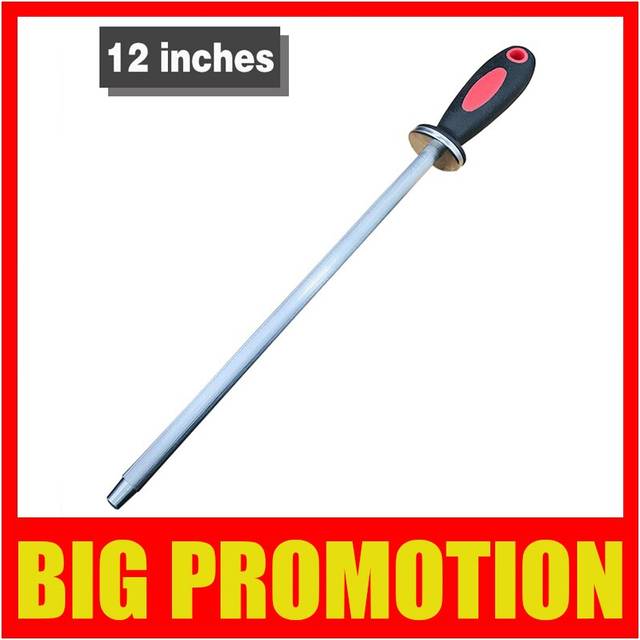 (a-TANHAO 12 inch 1 pcs) Diamond sharpening rod Tungsten steel carbon Fishhook Curved Surface butcher Ceramic Household honing steel knife sharpener