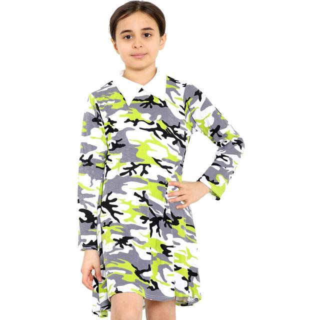 Kids girls swing dress peter pan collar camouflage print flared skater dresses