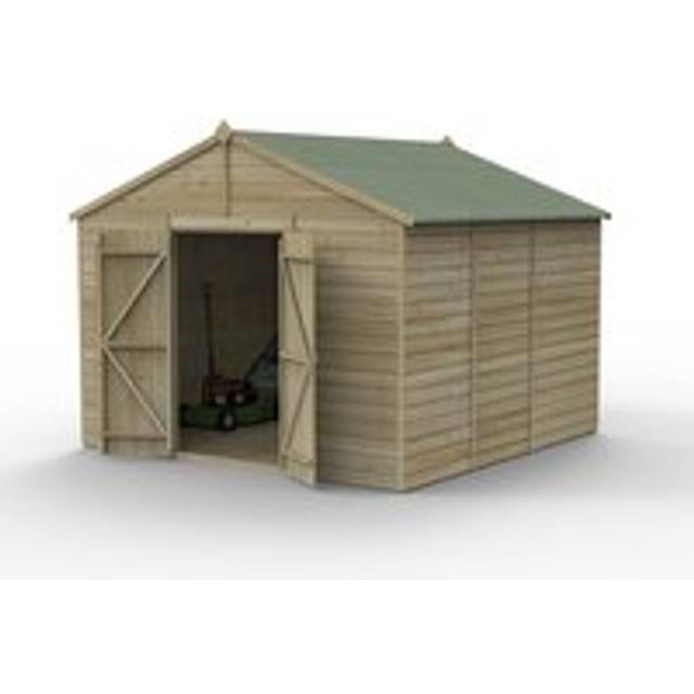 Forest Garden 10x10 Forest Beckwood Apex Shed Shiplap Double Doors 25yr Guarantee - 10 x 10 Forest Beckwood Wooden Shed with Double Doors - Delivery Only