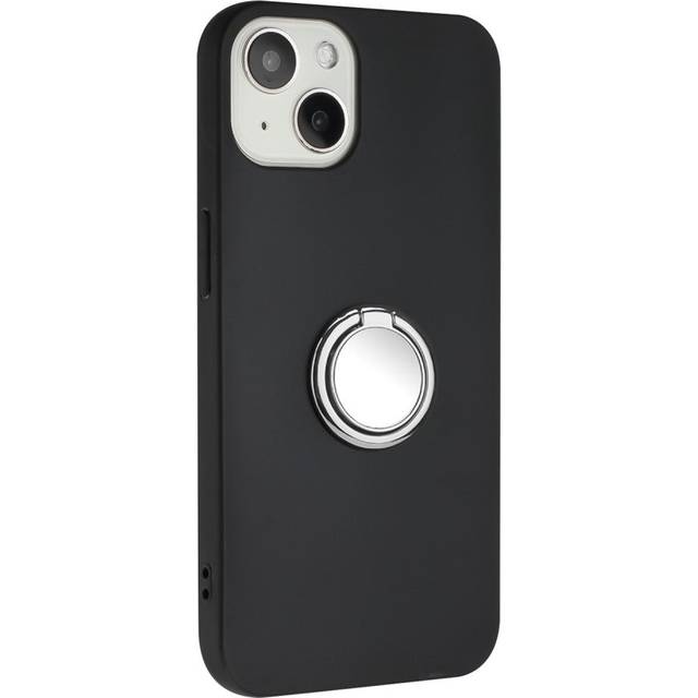 iPhone 15 Flexibelt Plast Skal med Magnetiskt Ringstativ - Svart med Silverfärgad Ring