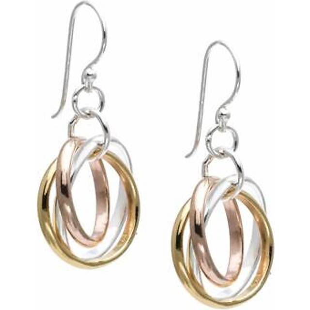 Sterling silver earrings rose yellow gold plated russian triple hoop - silverly