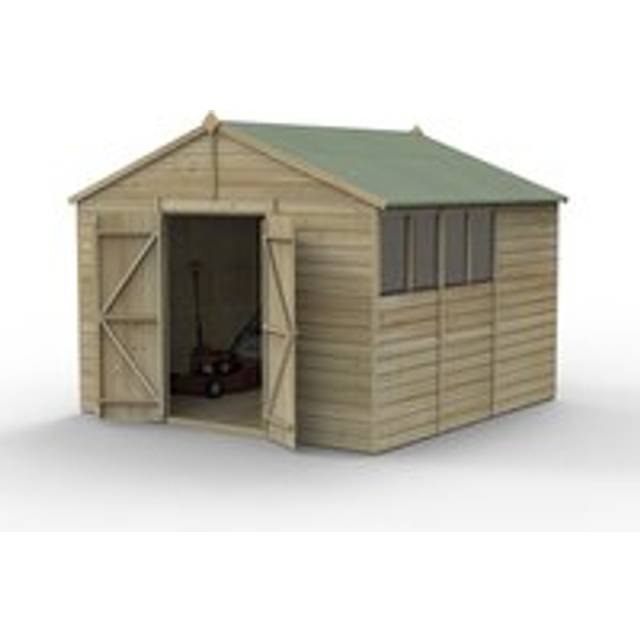 Forest Garden Beckwood Shiplap Pressure Treated 10x10 Apex Shed with Double Door