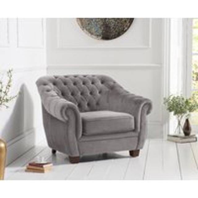 Eva Chesterfield Light Grey Velvet Armchair