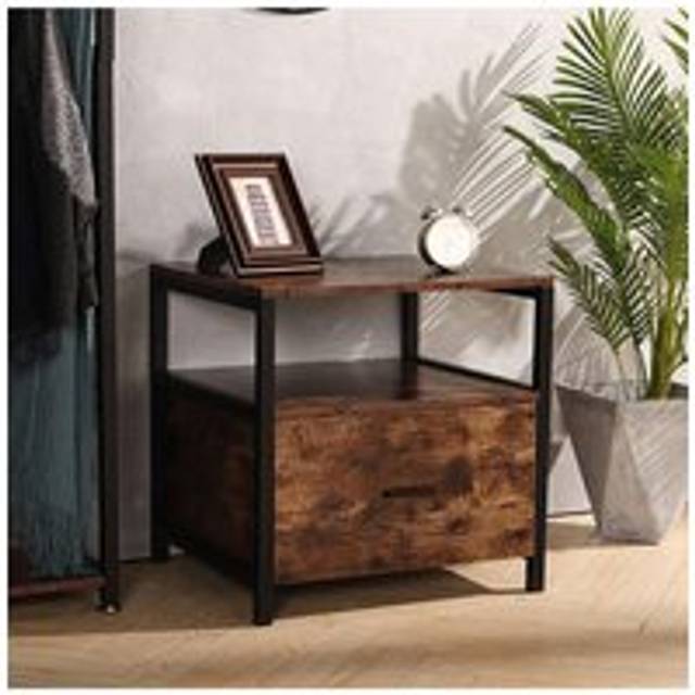 55cm W x 51cm D x 56cm H Industrial 1 Drawer Bedside Table Bedroom - Brown - One Size