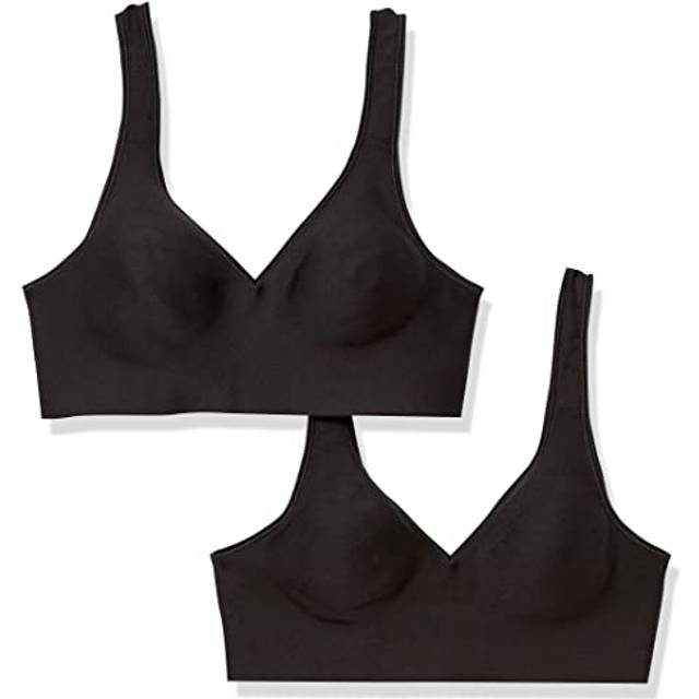 Hanes Women's Wireless  Smooth Comfort Full-Coverage T-Shirt Bra  Single  Black/Black  2-Pack  Small