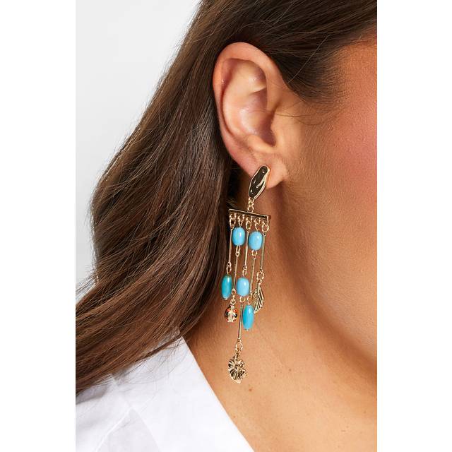 Gold Tone Beaded Statement Drop Earrings - One Size