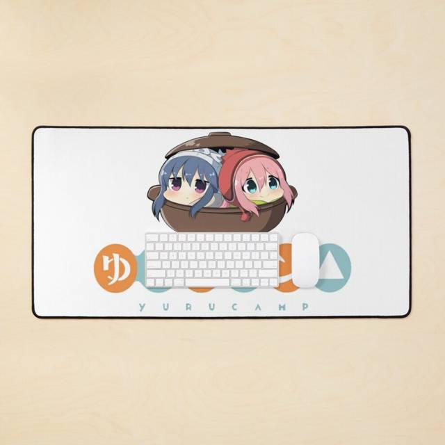 Desk Mat Chibi Yuru Camp (Laid-Back Camp) in cup Large Gaming Mouse Pad 35x16 inch