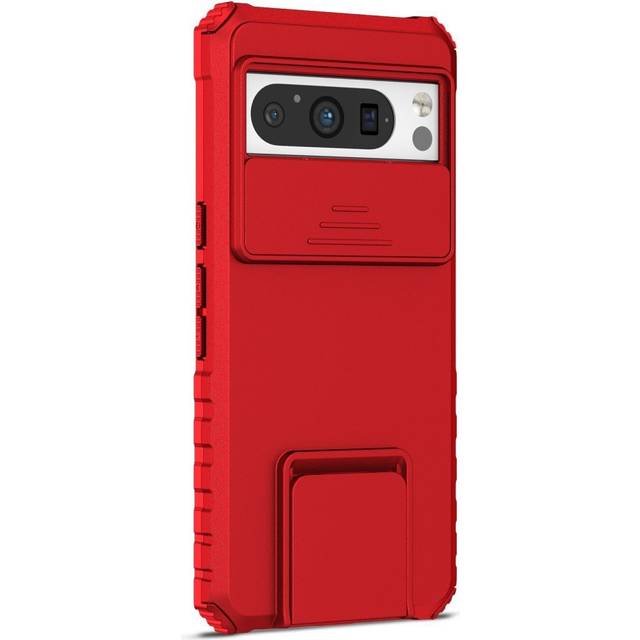 Google Pixel 8 Pro Tåligt Skal m. Stativfunktion & Cam Slider - Röd