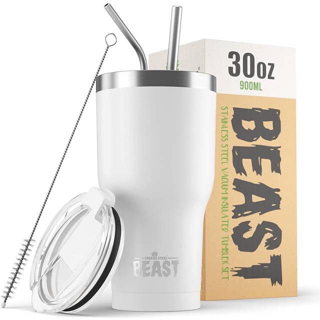 Stainless Steel Insulated Travel Mug Reusable Cup - White - 30oz (800ml)