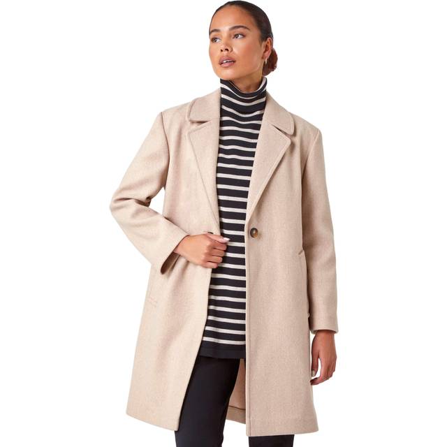 Roman Petite Womens P - Button Coat - Stone - Size 16 UK