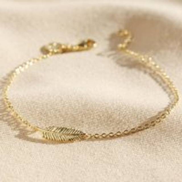 Delicate Gold Sterling Silver Feather Bracelet - gold - one size