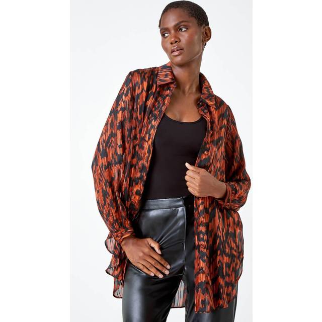 Roman Womens Abstract Animal Print Longline Blouse - Rust - Size 10 UK