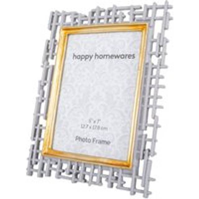 Traditional Designer Hand Painted Grey and Brushed Gold Resin 5x7 Picture Frame - One Size