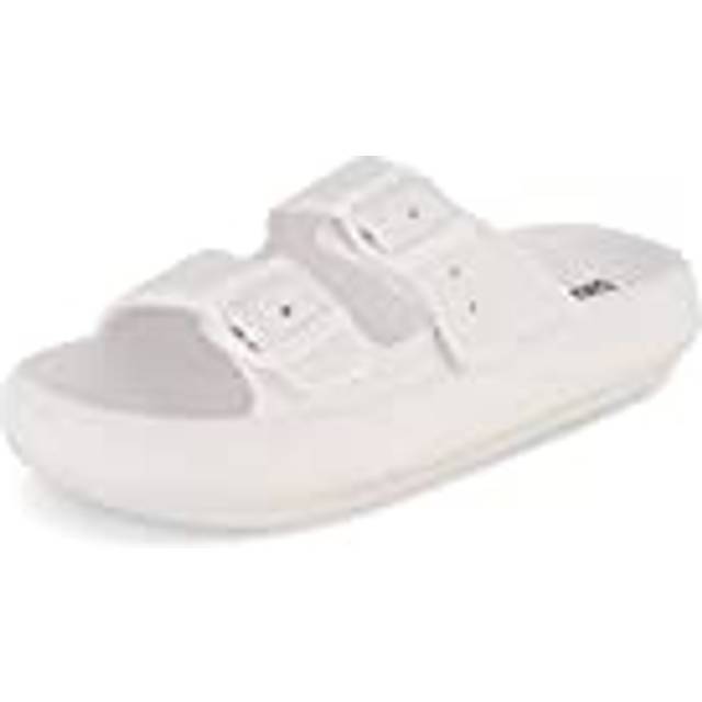 CUSHIONAIRE Women's Fame recovery cloud slide with +Comfort  White 7