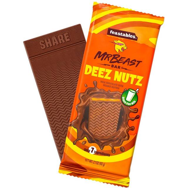 Feastables MrBeast Bar Deez Nuts Milk Chocolate with Peanut Butter 60g