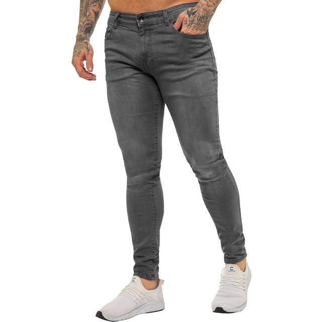 Enzo Mens Skinny Super Stretch Denim Jeans - Dark Grey Cotton - Size 28 Regular