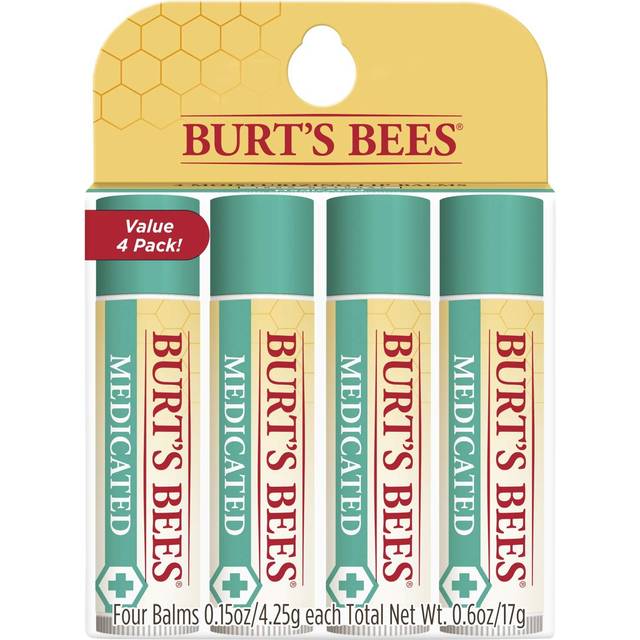 Burt's Bees Lip Balm Mothers Day Gifts for Mom - Medicated With Eucalyptus Oil and Menthol  Tint-Free  Natural Origin Lip Care  4 Tubes  0.15 oz.