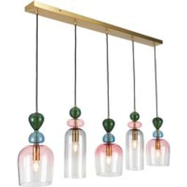 Visconte Vietri Ceiling Pendant Bar 5 Light With Glass Shades - Brass