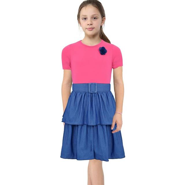 (9-10 Years, Pink) Kids Girls Summer Dress Ruffle Party Dress 3-14 Yr