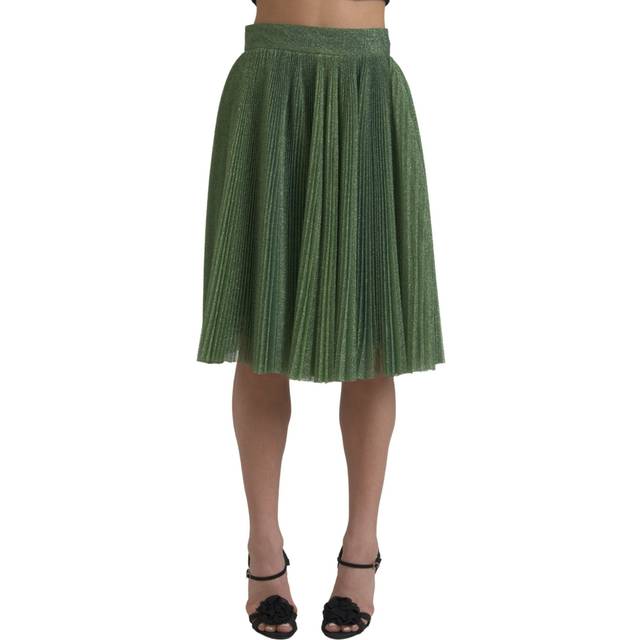 Dolce & gabbana Metallic Green High Waist A-line Pleated Skirt - IT44|L
