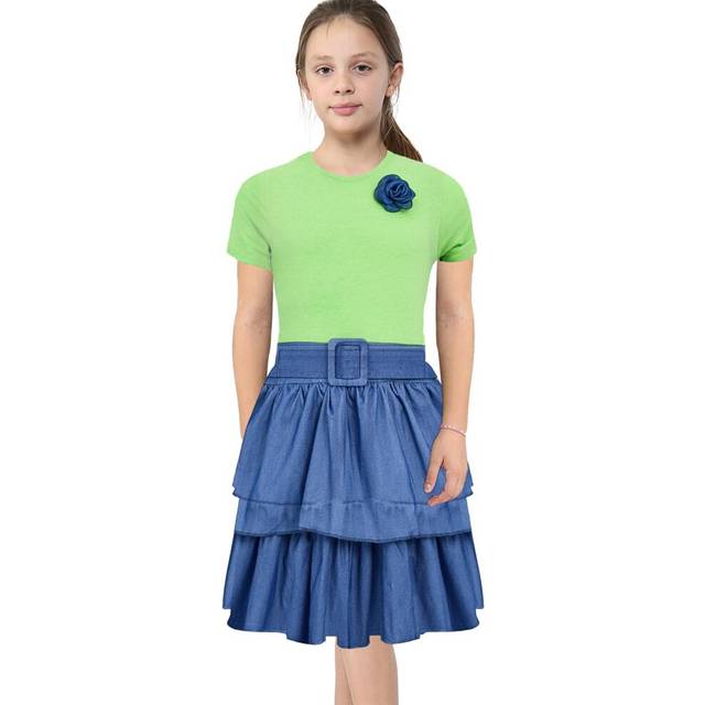 (11-12 Years, Green) Kids Girls Summer Dress Ruffle Party Dress 3-14 Yr