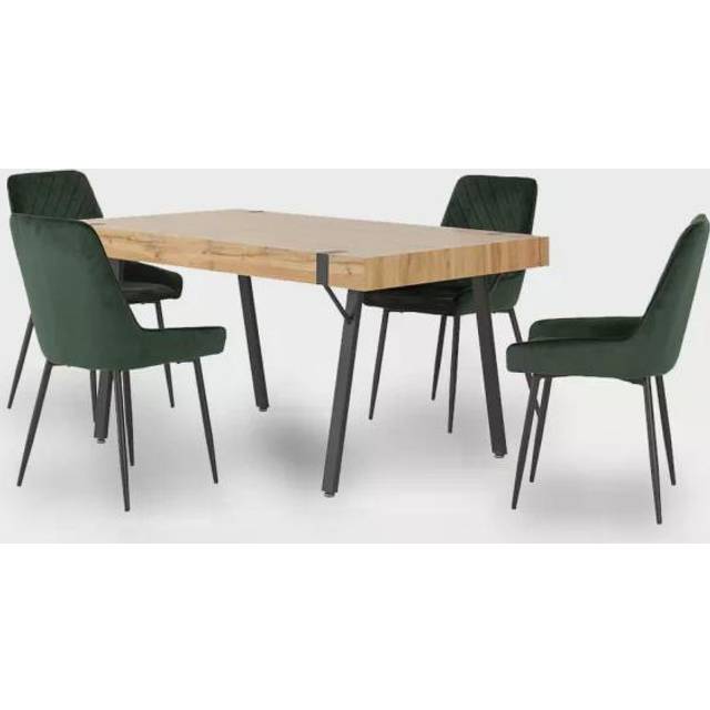 Treviso Light Oak Effect and Black Dining Set with Green Velvet Avery Chairs