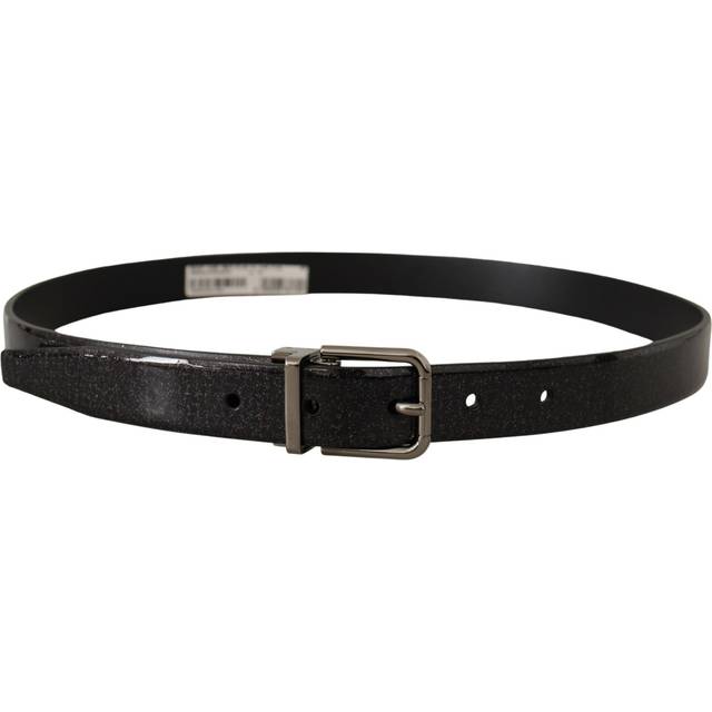 Dolce & Gabbana Black Vernice Puntinata Leather Silver Tone Metal Belt - 90 cm / 36 Inches