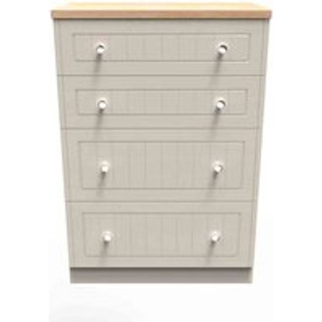 Welcome Furniture Ready Assembled Wilcox 4 Drawer Deep Chest - Kashmir Ash and Oak, Cream
