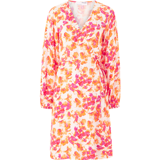 Selected FEMME - Omlottklänning slfFiola LS Aop Wrap Dress - Rosa