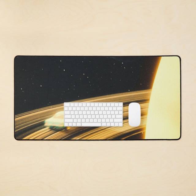 Desk Mat Saturn Highway - Retro-Futuristic Collage Artwork Design Adventure and Exploration Large Gaming Mouse Pad 35x16 inch