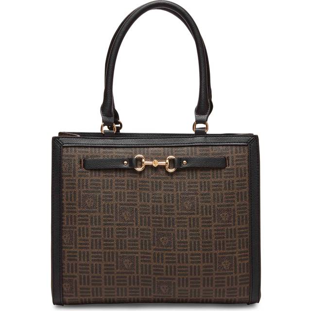 Anne Klein Women's Medium Tile Lion Logo Shopper Tote with Horsebit in Milk chocolate- dark chocolate / Black size 13.34"