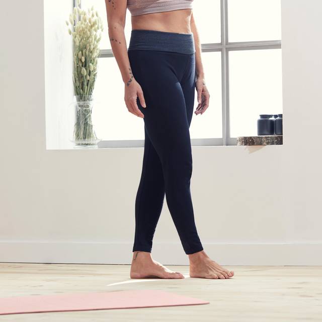 Women's Cotton Yoga Leggings - Black/grey - Ultra Black/dark Grey