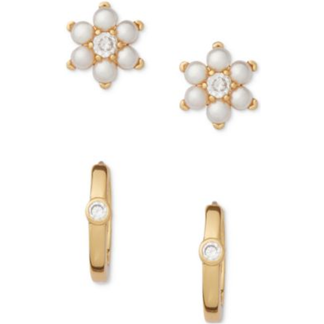 Kate Spade New York Flower Pearl Stud and Huggie Set - Gold - 1cm