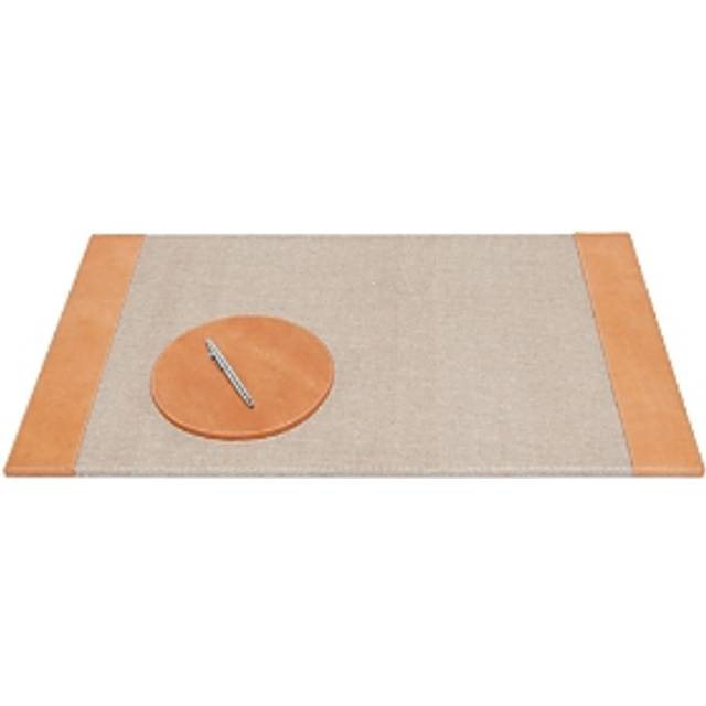Pigeon & Poodle Leon Camel Full Grain Leather Desk Blotter & Round Mouse Pad Set