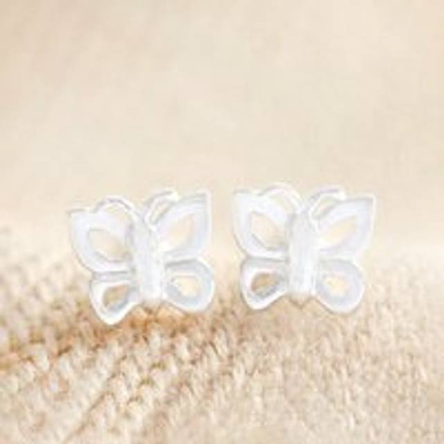 Sterling Silver Tiny Butterfly Stud Earrings - silver - one size