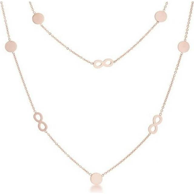 Womens Krystal Rose Gold Stainless Steel Infinity Station Layer Necklace