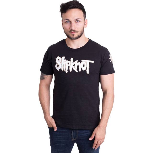 (XL, Black) Slipknot Applique Logo and Star T Shirt