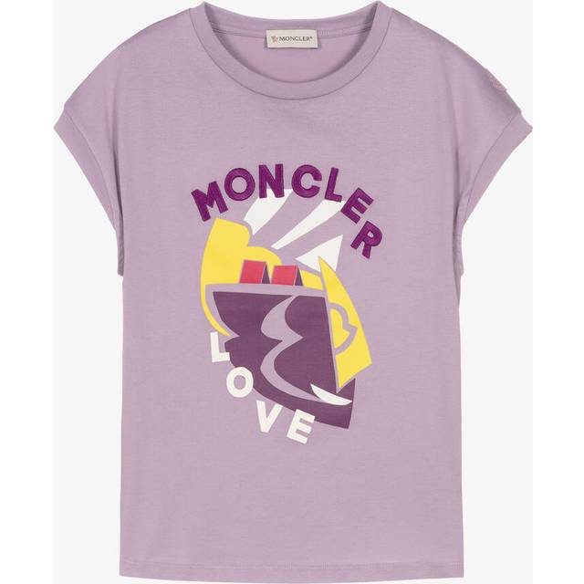 Moncler, T-Shirts, female, Purple, 10 Y, Logo Graphic Lilac T-Shirt